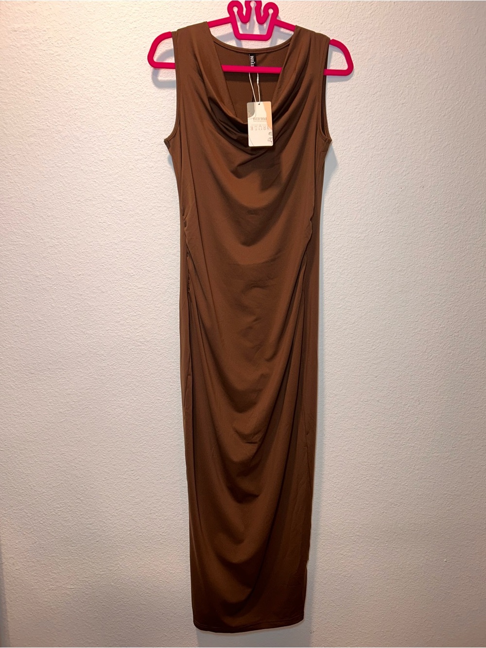 Sleeveless Cowl Neck Maxi Dress in Brown by Unknown Brand